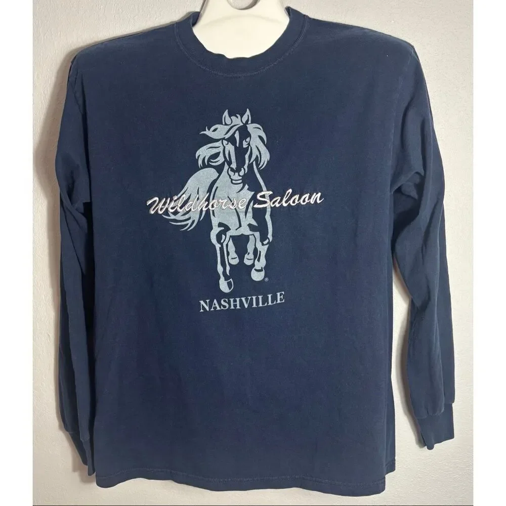 Vintage Wildhorse Saloon Nashville T-Shirt Men Size Large Blue Embroidered